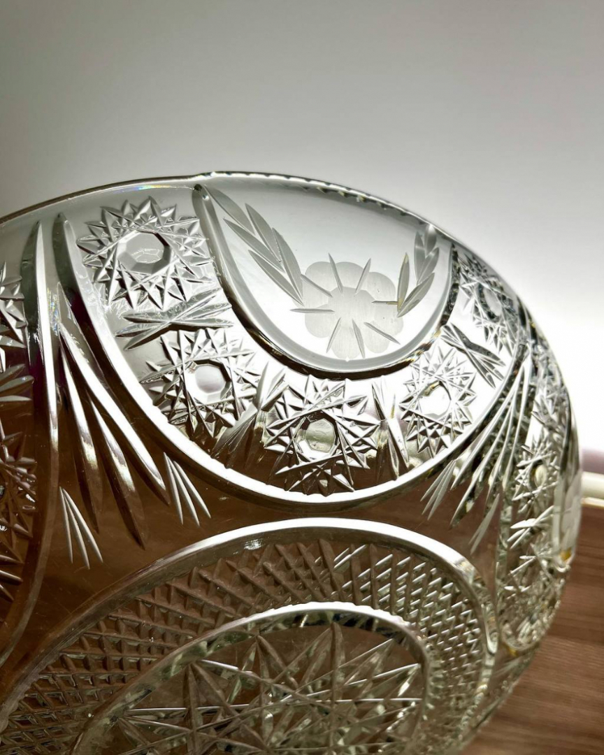 Большое блюдо для сервировки, хрусталь с ручной работой, винтаж, СССР. Картинка 3