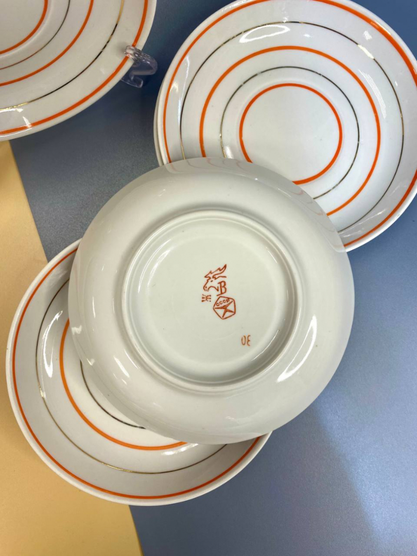 Набор блюдцец с цветными полосками. Дмитровский з-д в Вербилках, винтаж, СССР. Цена за 6шт. Картинка 2