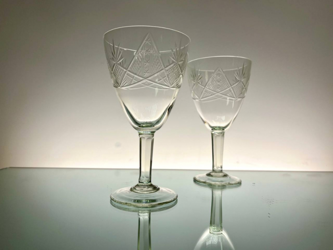 Бокалы, тонкий хрусталь с алмазной гранью, середина 20века, СССР. Цена за 6шт. Картинка 2