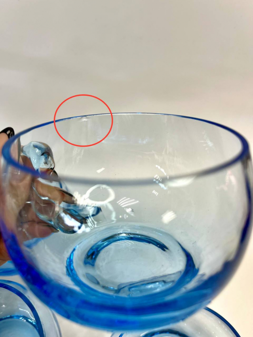 Набор для крюшона с 6ю кружками и половником, цвет. рельефное стекло. Скол на одной кружке. Цена 8пр. Картинка 7