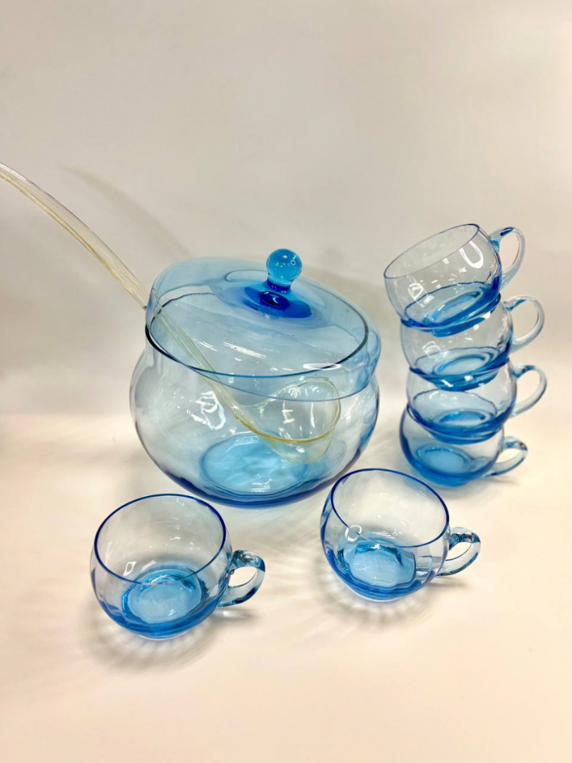 Набор для крюшона с 6ю кружками и половником, цвет. рельефное стекло. Скол на одной кружке. Цена 8пр. Картинка 8