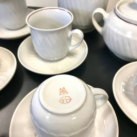 Кофейный сервиз Минский ФЗ 1983-1993гг. Рельф фарфор с позолотой, 150мл. Винтаж, СССР. Цена за 14пр. Картинка 3