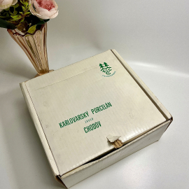 Ваза на ножке Haas and Czjzek Чехосл-ия, роз фарфор, деколь, золото, клеймо от 1945г. Фабр коробка. Картинка 2