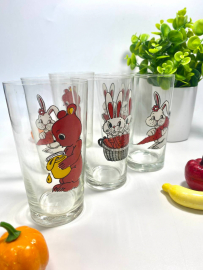 Набор стаканов "Животные", детские мотивы, тонкое стекло. Винтаж. Цена за 6шт. Картинка 1