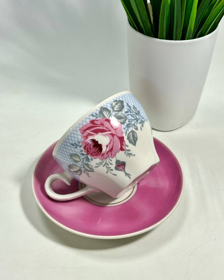 Чайная пара Рига 1970-1980гг. Фарфор, деколь, крытье. Винтаж. Картинка 4