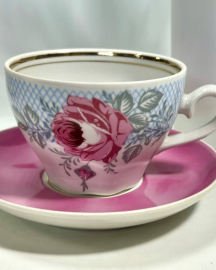 Чайная пара Рига 1970-1980гг. Фарфор, деколь, крытье. Винтаж. Картинка 1