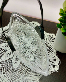 Ваза-ладья, конфетница-корзинка. Хрусталь с фигурной ручкой мнц. Винтаж. Картинка 4