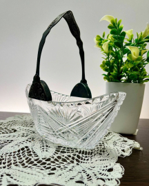 Ваза-ладья, конфетница-корзинка. Хрусталь с фигурной ручкой мнц. Винтаж. Картинка 5