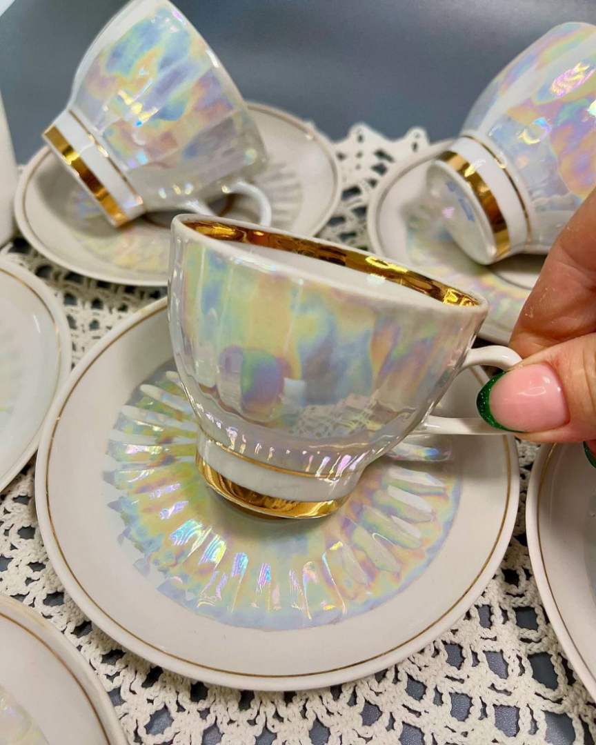 Кофейная пара Минский ФЗ. Фарфор, перламутр, позолота, 90мл. Цена за пару. Картинка 3