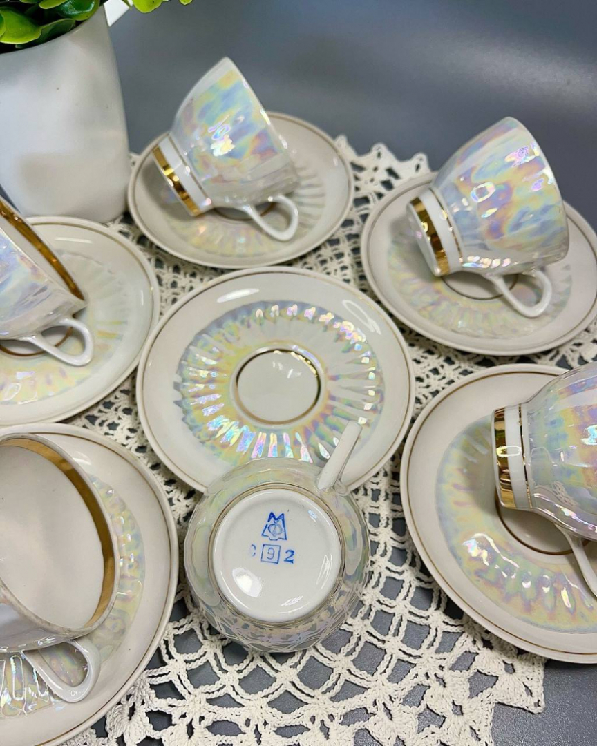 Кофейная пара Минский ФЗ. Фарфор, перламутр, позолота, 90мл. Цена за пару. Картинка 4