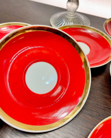 Блюдца от сервиза "Красный рубин" Дулевского ФЗ, красное клеймо 1988г, винтаж. Цена за 6шт. Картинка 1