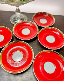 Блюдца от сервиза "Красный рубин" Дулевского ФЗ, красное клеймо 1988г, винтаж. Цена за 6шт. Картинка 2