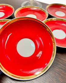 Блюдца от сервиза "Красный рубин" Дулевского ФЗ, красное клеймо 1988г, винтаж. Цена за 6шт. Картинка 3