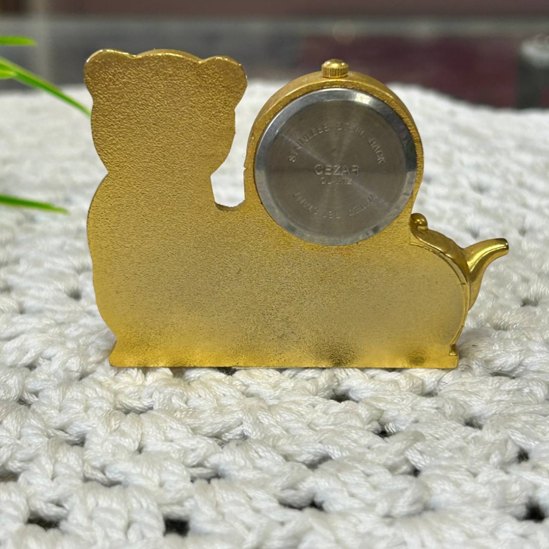 Сувенирные тематические часы "Мишка на завтраке", из Германии, кварц, металл, тяжелые. Картинка 2