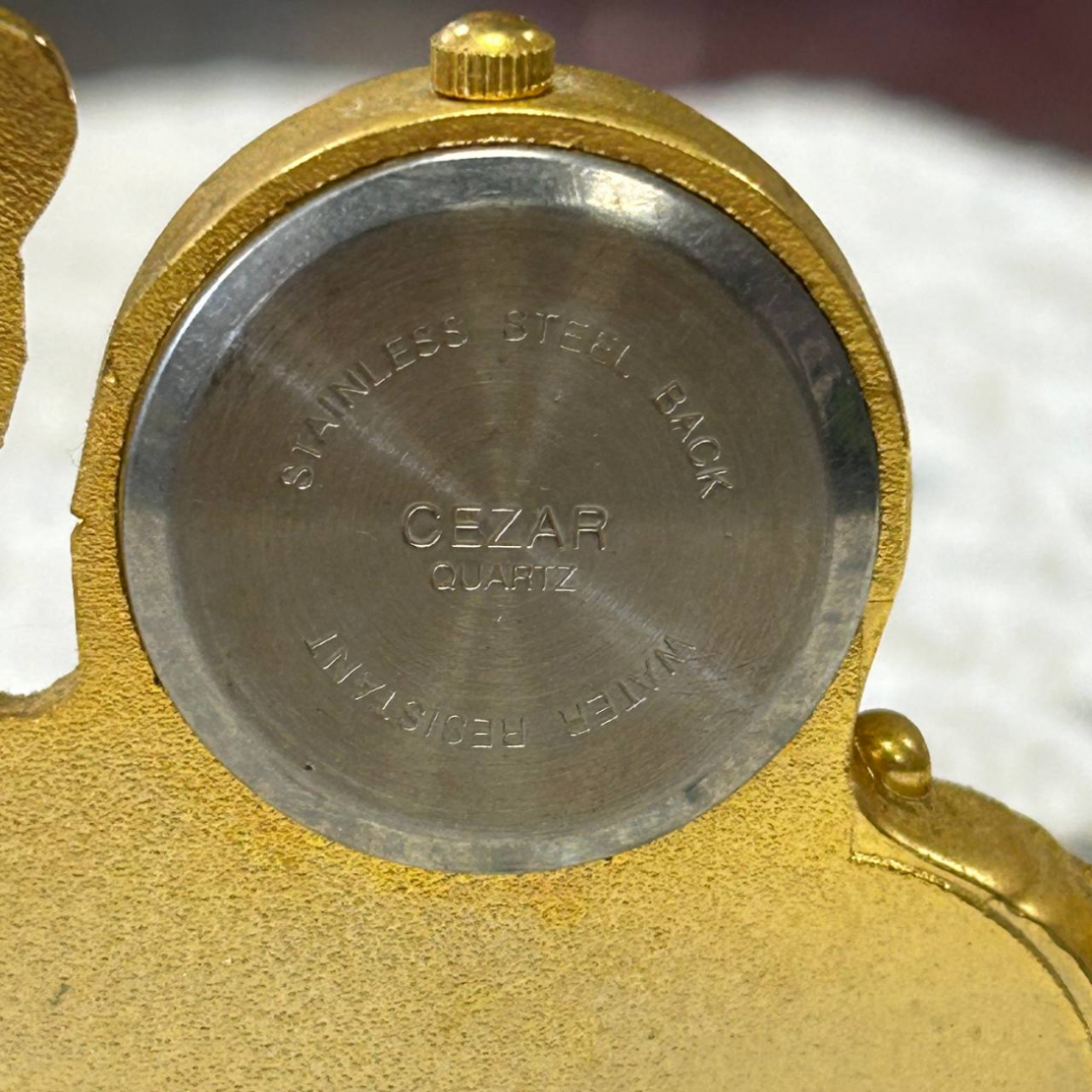 Сувенирные тематические часы "Мишка на завтраке", из Германии, кварц, металл, тяжелые. Картинка 3