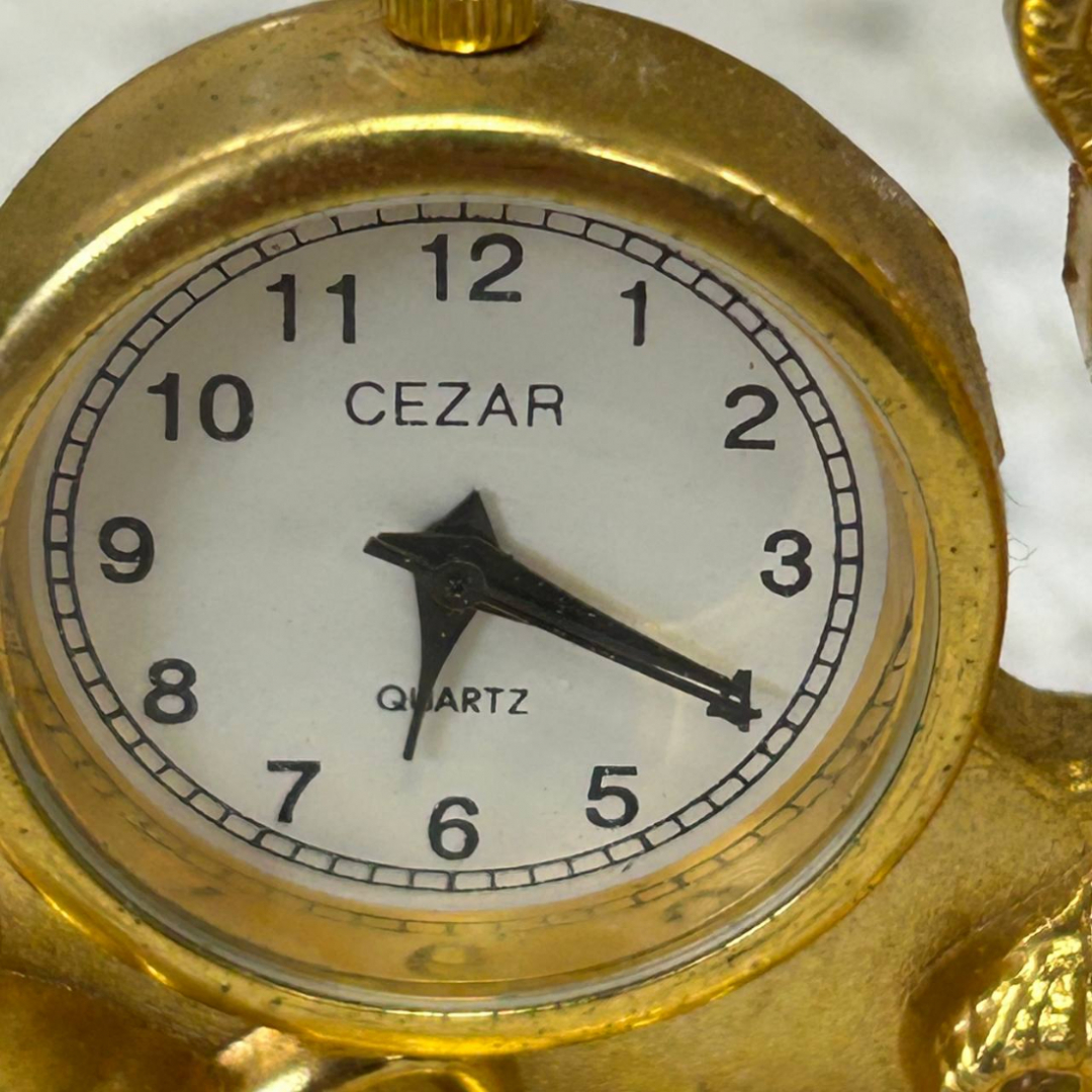 Сувенирные тематические часы "Мишка на завтраке", из Германии, кварц, металл, тяжелые. Картинка 6