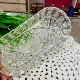 Лоток/овальное блюдо с бортиками, хрусталь с алмазной гранью. Микро-сколы. Винтаж, СССР. Картинка 1