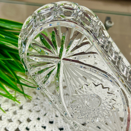 Лоток/овальное блюдо с бортиками, хрусталь с алмазной гранью. Микро-сколы. Винтаж, СССР. Картинка 3