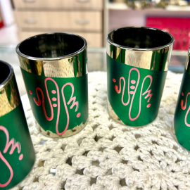 Стопки зеленые ГХЗ, стекло с крытьем и рисунком. Сколы на 2х. Цена за 5шт. Картинка 8