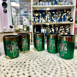 Стопки зеленые ГХЗ, стекло с крытьем и рисунком. Сколы на 2х. Цена за 5шт. Картинка 1