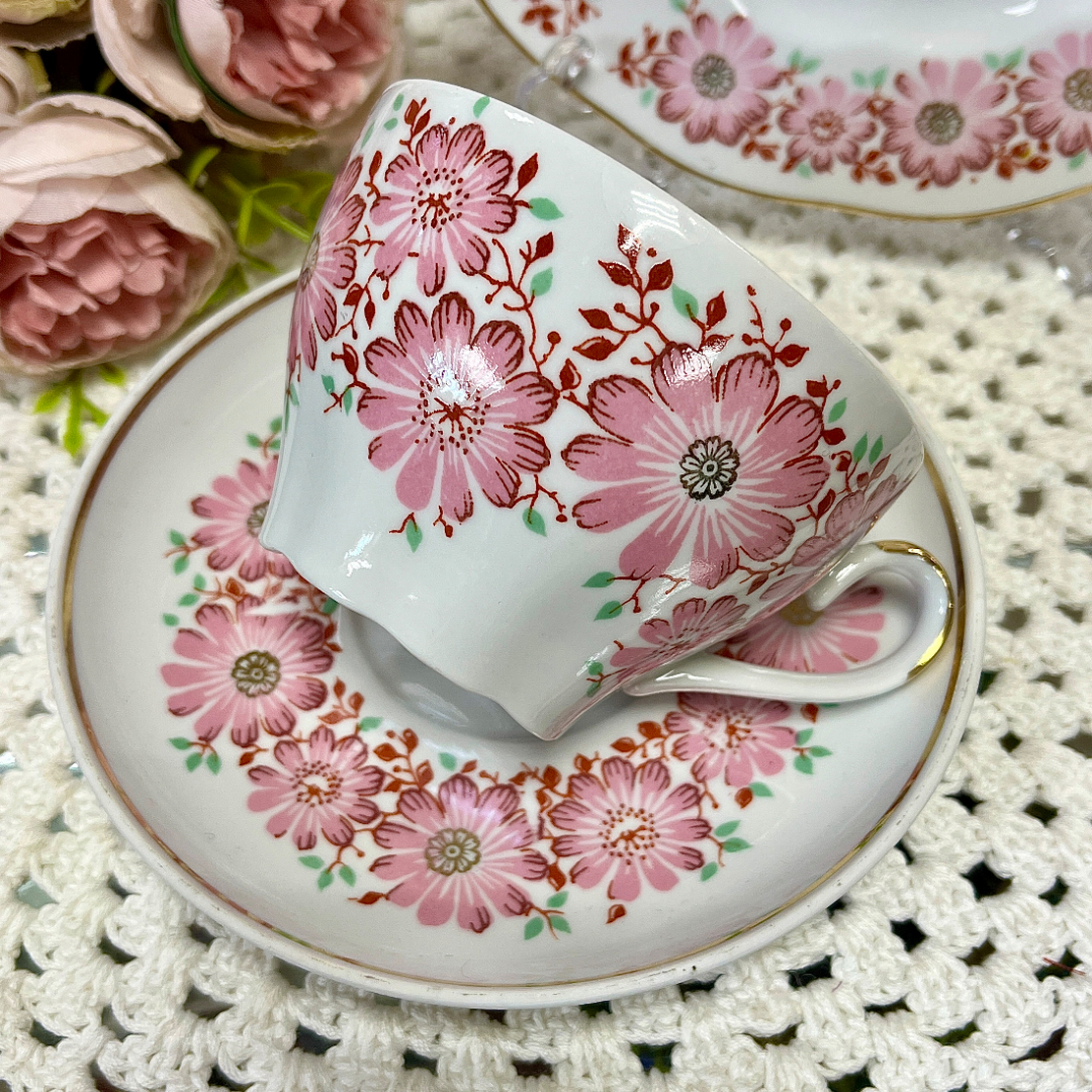 Чайное трио Рига 1970-1980гг. Фарфор, деколь, позолота. Винтаж, СССР. Картинка 3