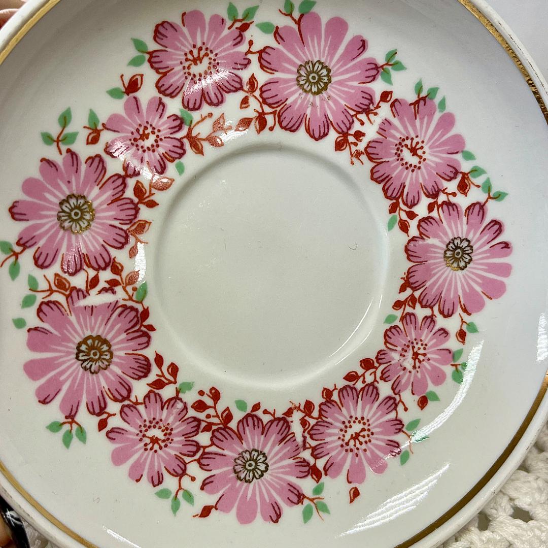 Чайное трио Рига 1970-1980гг. Фарфор, деколь, позолота. Винтаж, СССР. Картинка 5