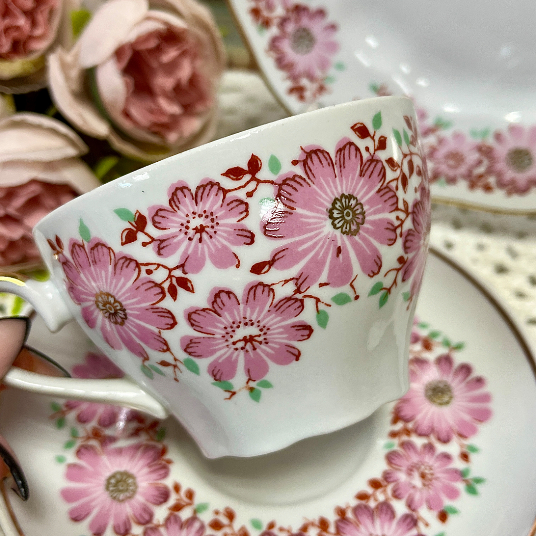 Чайное трио Рига 1970-1980гг. Фарфор, деколь, позолота. Винтаж, СССР. Картинка 7