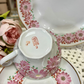 Чайное трио Рига 1970-1980гг. Фарфор, деколь, позолота. Винтаж, СССР. Картинка 6