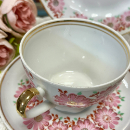 Чайное трио Рига 1970-1980гг. Фарфор, деколь, позолота. Винтаж, СССР. Картинка 8