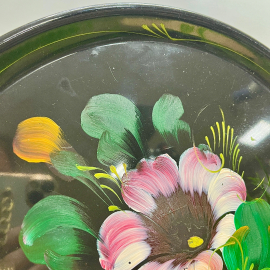 Поднос Жестовская роспись. Нерж.сталь, эмаль, ручная надглазурная роспись. Винтаж, СССР. Картинка 3