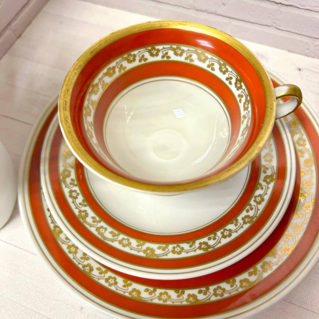 Чайное трио Von Schierholz Plaue после 1930гг Качественный немецкий фарфор, позолота. Винтаж. Картинка 6