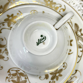 Немецкое чайное трио Lettin Германия 1956-1969гг. Рельефный фарфор, крытье, позолота. Винтаж. Картинка 4