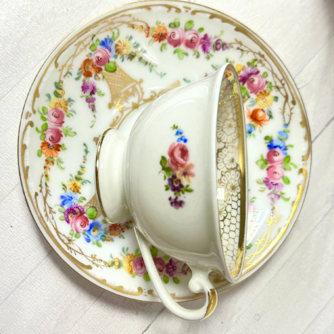 Кофейная пара в сборе Alka Bavaria Germany 1938-1956г и Dresden. Тонкий фарфор, деколь, золото 100мл. Картинка 2