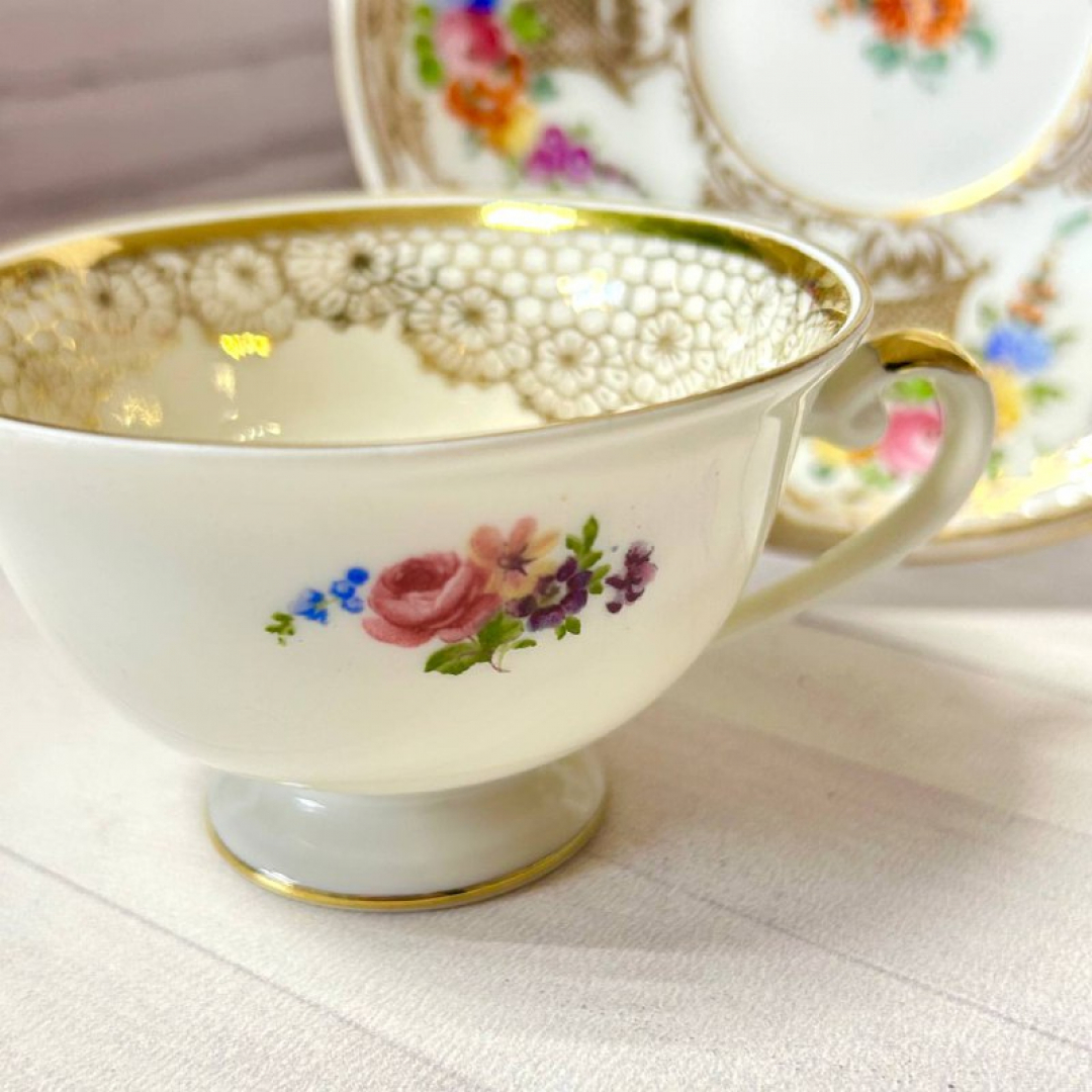 Кофейная пара в сборе Alka Bavaria Germany 1938-1956г и Dresden. Тонкий фарфор, деколь, золото 100мл. Картинка 6