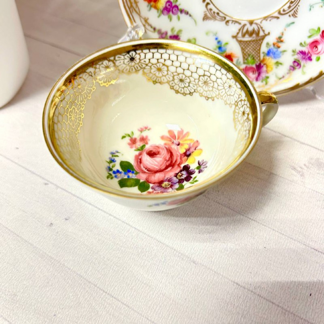 Кофейная пара в сборе Alka Bavaria Germany 1938-1956г и Dresden. Тонкий фарфор, деколь, золото 100мл. Картинка 7