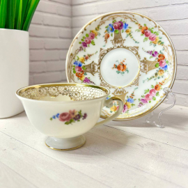 Кофейная пара в сборе Alka Bavaria Germany 1938-1956г и Dresden. Тонкий фарфор, деколь, золото 100мл