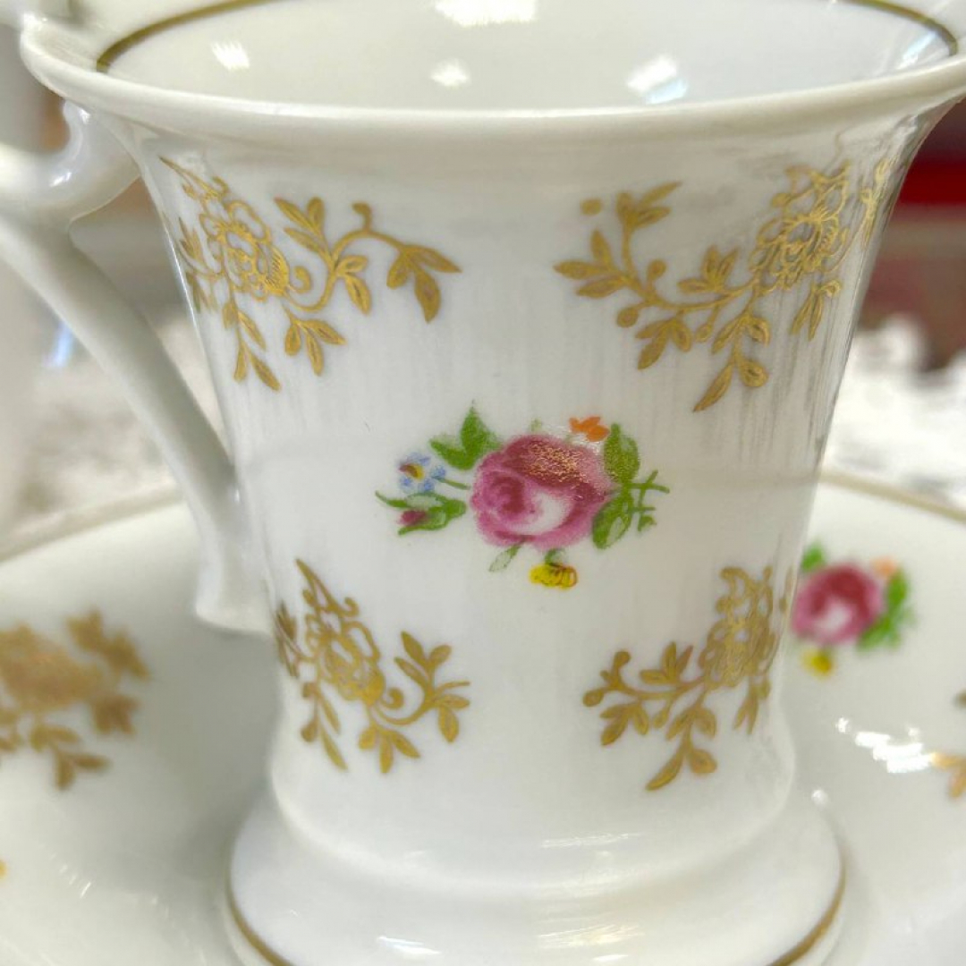 Кофейная пара Weimar Germany 1933-1945гг 65мл. Тонкий фарфор, деколь, позолота. Винтаж. Картинка 3