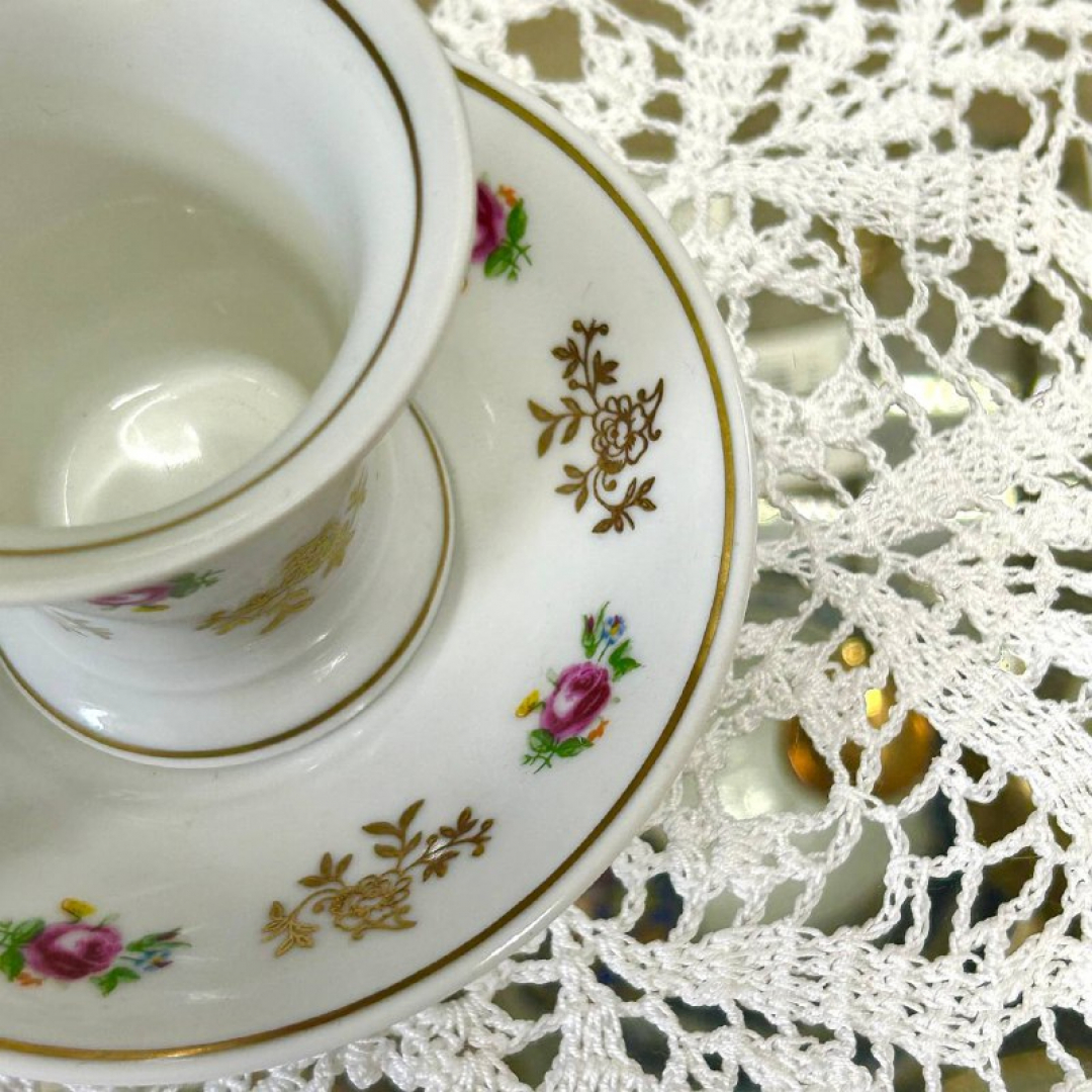 Кофейная пара Weimar Germany 1933-1945гг 65мл. Тонкий фарфор, деколь, позолота. Винтаж. Картинка 4