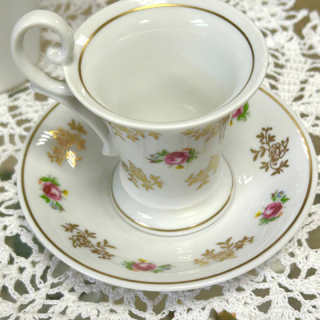 Кофейная пара Weimar Germany 1933-1945гг 65мл. Тонкий фарфор, деколь, позолота. Винтаж. Картинка 5