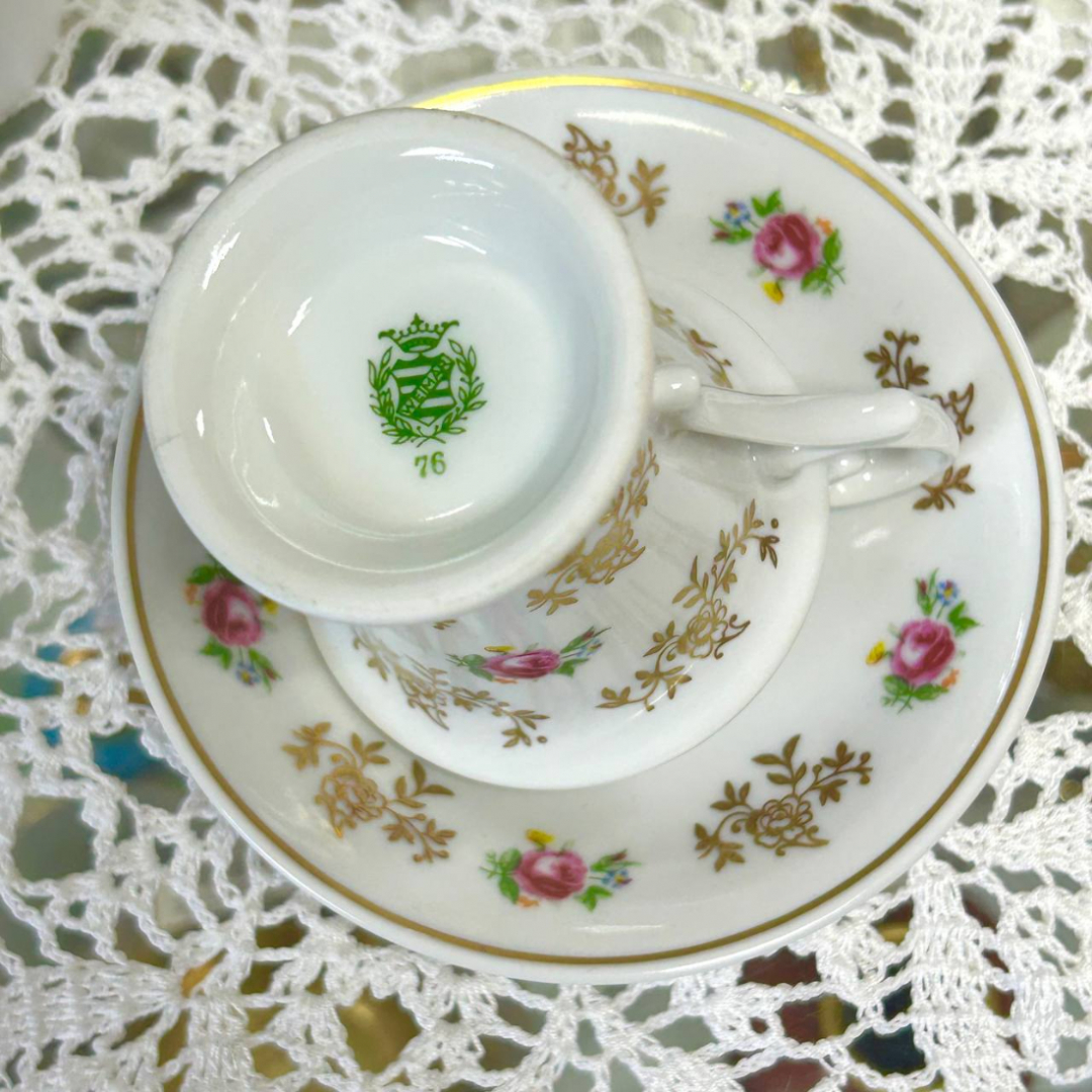 Кофейная пара Weimar Germany 1933-1945гг 65мл. Тонкий фарфор, деколь, позолота. Винтаж. Картинка 6