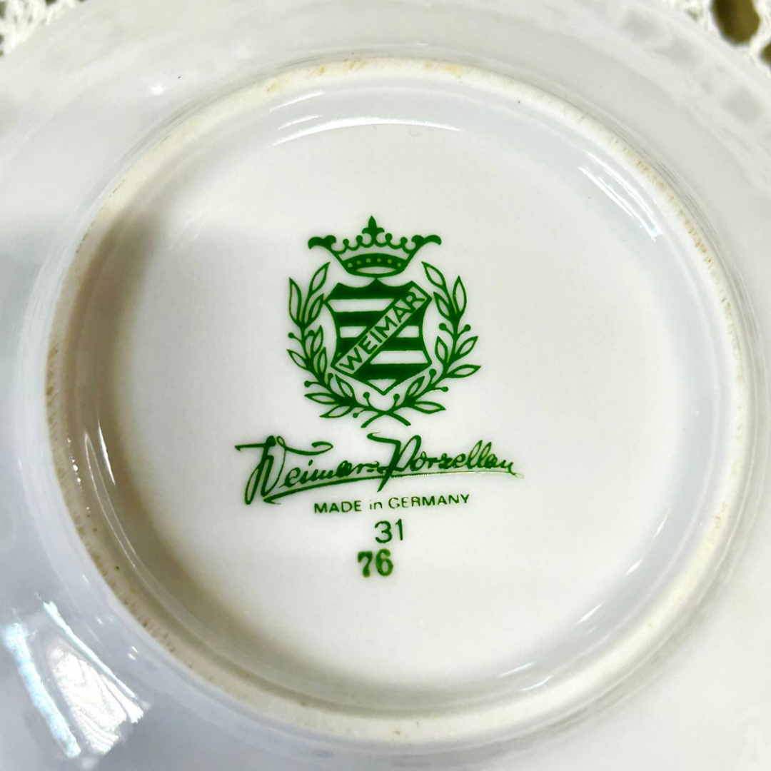 Кофейная пара Weimar Germany 1933-1945гг 65мл. Тонкий фарфор, деколь, позолота. Винтаж. Картинка 7