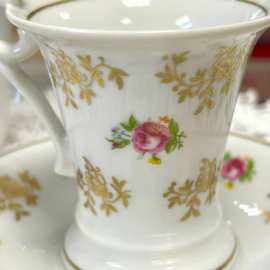 Кофейная пара Weimar Germany 1933-1945гг 65мл. Тонкий фарфор, деколь, позолота. Винтаж. Картинка 3