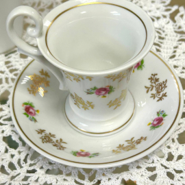 Кофейная пара Weimar Germany 1933-1945гг 65мл. Тонкий фарфор, деколь, позолота. Винтаж. Картинка 5