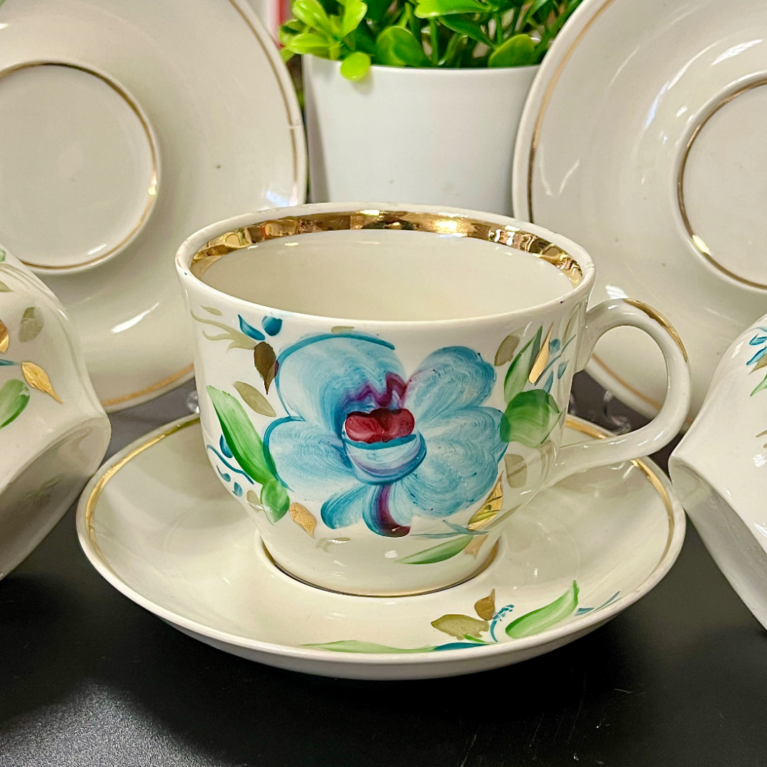 Чайная пара Полонский ФЗ 1972-82гг. Фарфор с ручной росписью по глазури, позолота. Цена за 1шт. Картинка 3