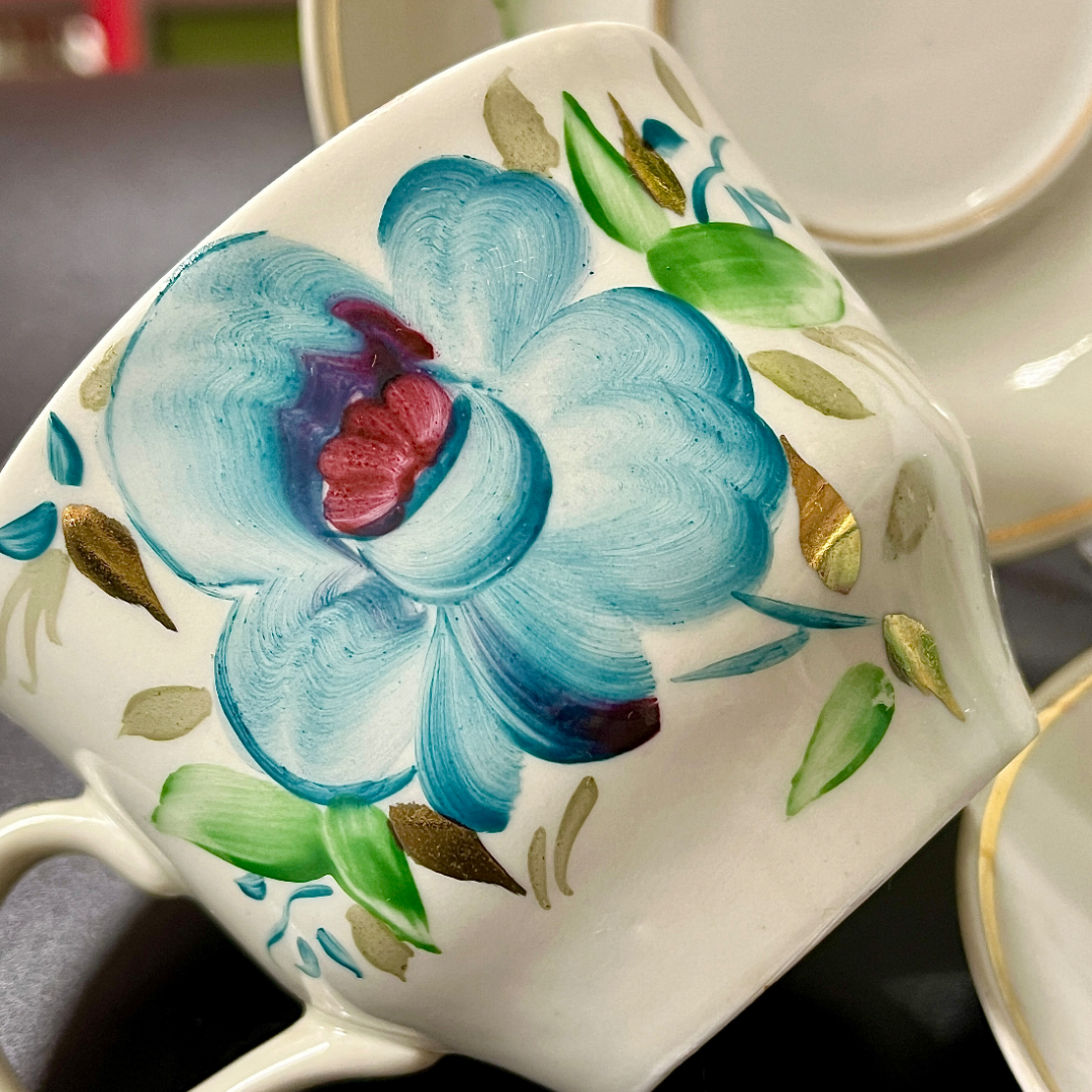 Чайная пара Полонский ФЗ 1972-82гг. Фарфор с ручной росписью по глазури, позолота. Цена за 1шт. Картинка 5