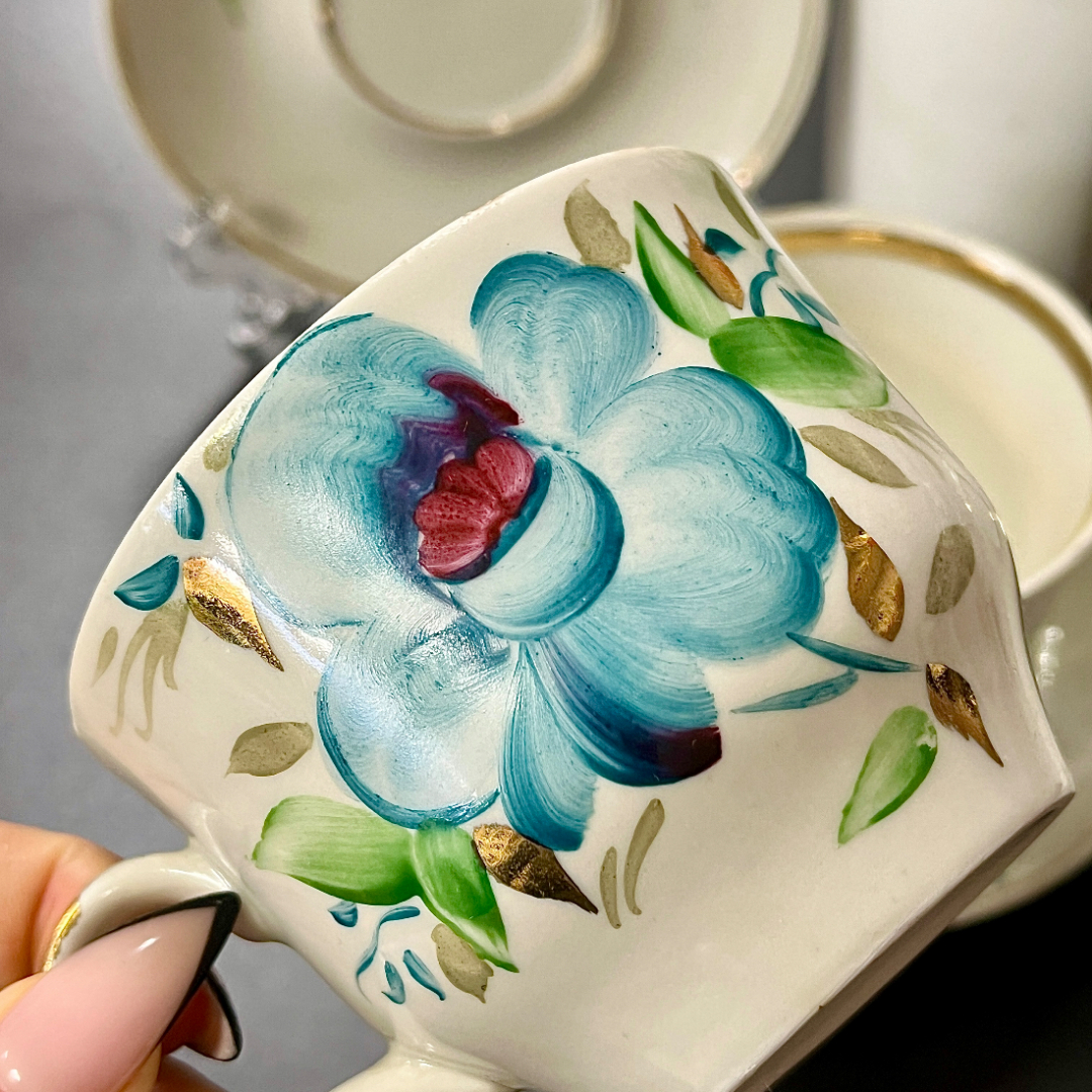 Чайная пара Полонский ФЗ 1972-82гг. Фарфор с ручной росписью по глазури, позолота. Цена за 1шт. Картинка 6