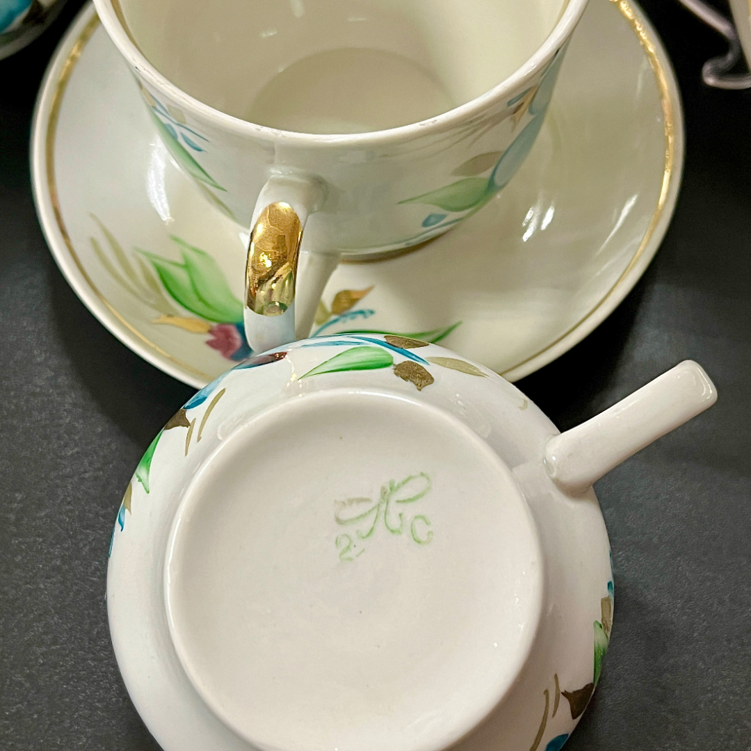 Чайная пара Полонский ФЗ 1972-82гг. Фарфор с ручной росписью по глазури, позолота. Цена за 1шт. Картинка 7