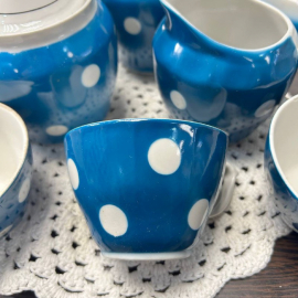 Чайный сервиз "Горох" на бирюзовом крытье. Туймазинский ФЗ. Фарфор, крытье, окантовка. Цена  за 19пр. Картинка 2