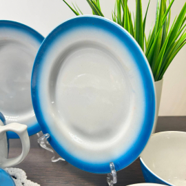 Чайный сервиз "Горох" на бирюзовом крытье. Туймазинский ФЗ. Фарфор, крытье, окантовка. Цена  за 19пр. Картинка 5