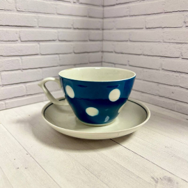 Чайный сервиз "Горох" на бирюзовом крытье. Туймазинский ФЗ. Фарфор, крытье, окантовка. Цена  за 19пр. Картинка 8